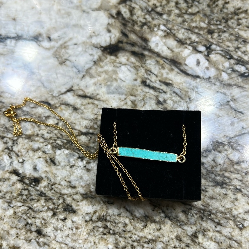 Turquoise bar necklace with gold plated 18” chain